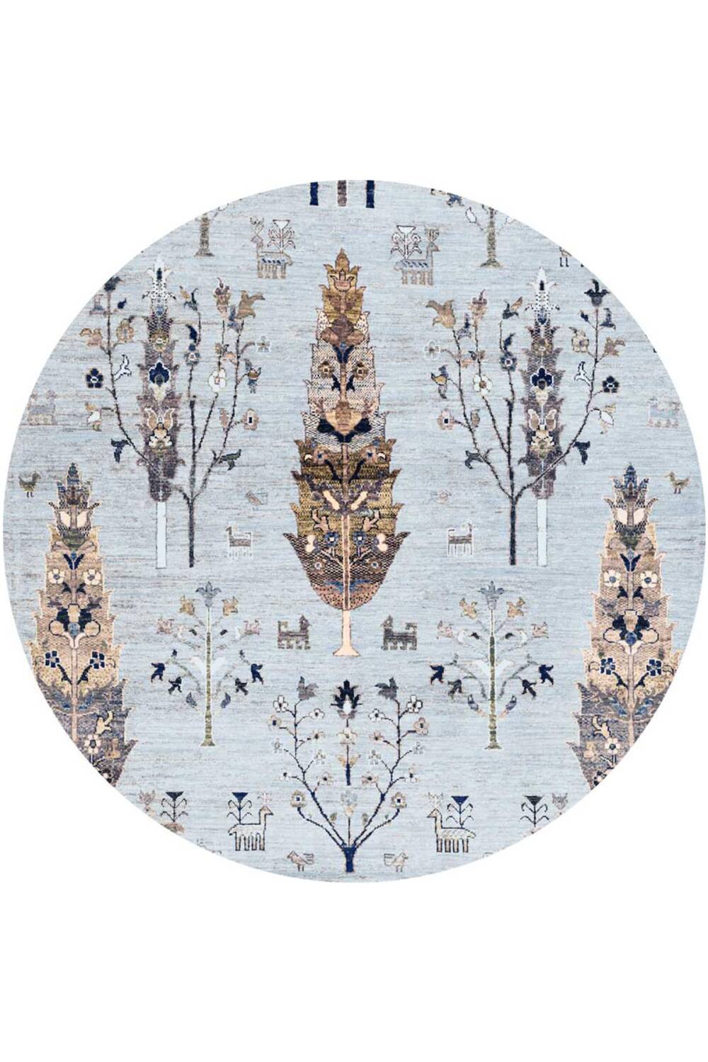 Şal Desenli Dokuma Pamuk Taban Dijital Dekoratif Yuvarlak Halı Mavi - 1