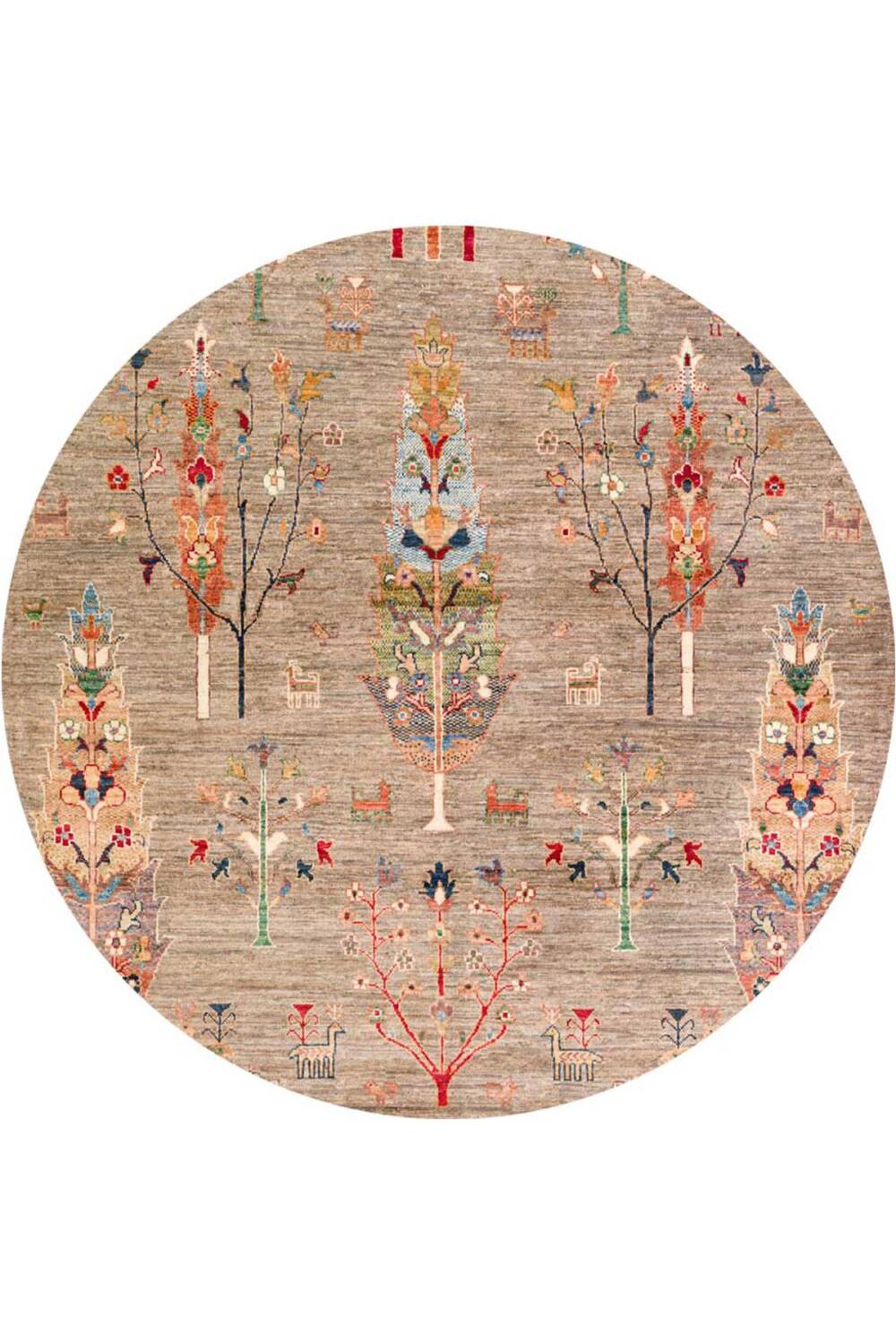 Şal Desenli Dokuma Pamuk Taban Dijital Dekoratif Yuvarlak Halı Vizon - 1