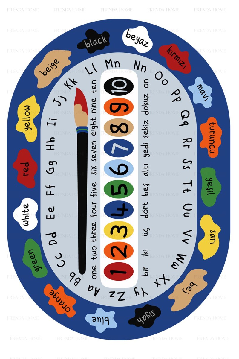 Sayılar Ve Renkler Eğitici Anaokulu Kreş ve Çocuk Odası Oval Halı - Frenda (1)