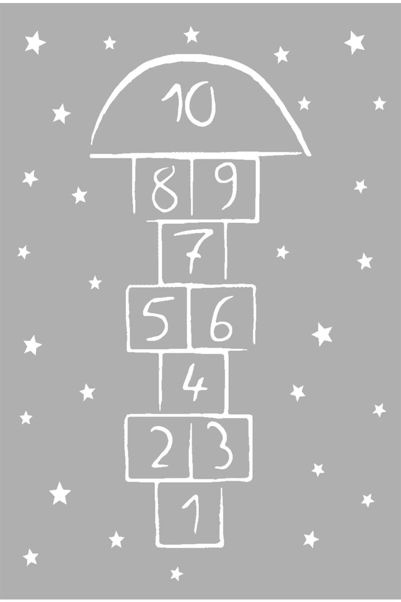 Seksek Desenli Kaymaz Deri Taban Oyun Halısı Gri - Frenda