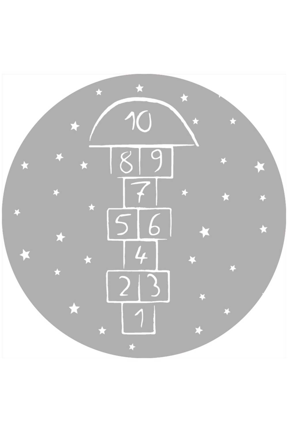 Seksek Desenli Kaymaz Deri Taban Yuvarlak Oyun Halısı Gri - 1