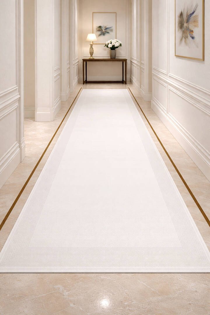 Sofistike Desen Raymond Akrilik Makine Yolluk Özel Ölçü Kesme Halı Ra01 Krem - 1