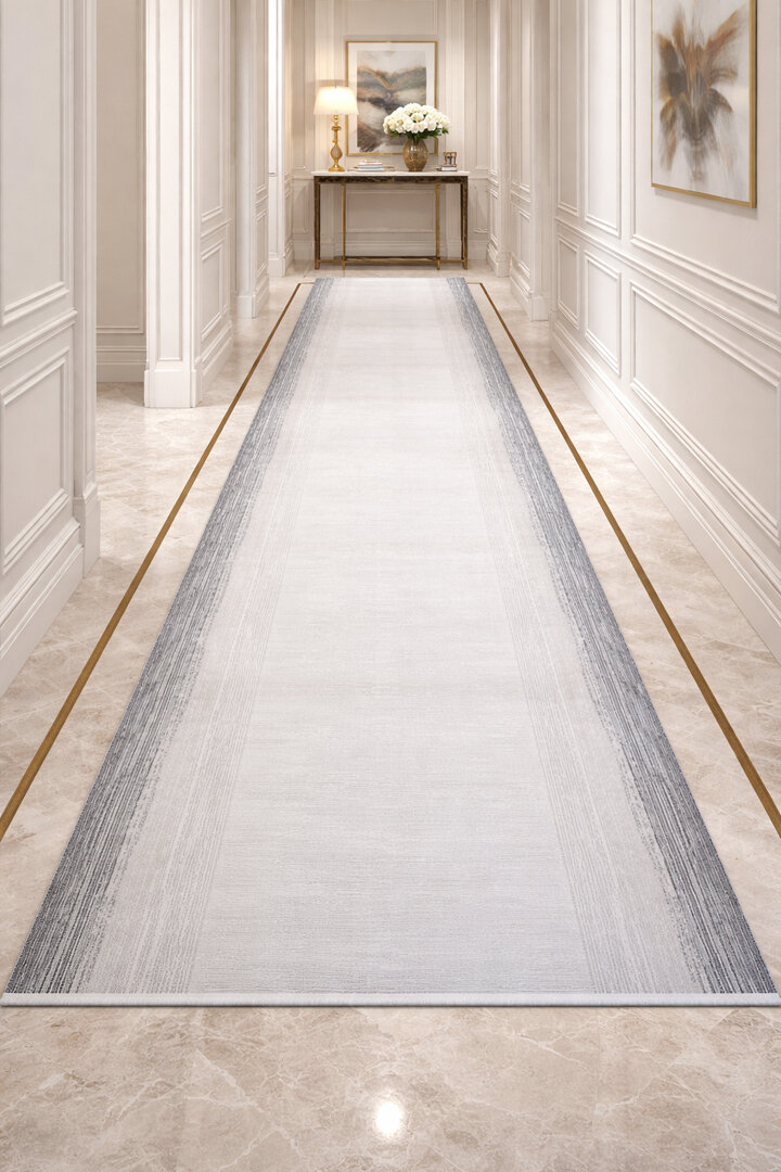Sofistike Desen Raymond Akrilik Makine Yolluk Özel Ölçü Kesme Halı Ra03 Gri - Frenda