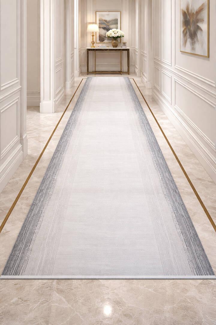 Sofistike Desen Raymond Akrilik Makine Yolluk Özel Ölçü Kesme Halı Ra03 Gri - 1