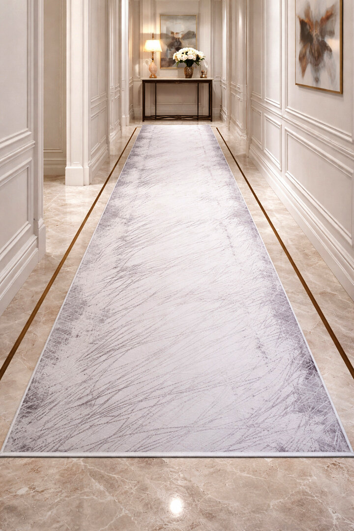 Sofistike Desen Raymond Akrilik Makine Yolluk Özel Ölçü Kesme Halı Ra05 Gri - Frenda