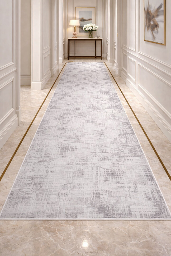 Sofistike Desen Raymond Akrilik Makine Yolluk Özel Ölçü Kesme Halı Ra09 Gri - Frenda