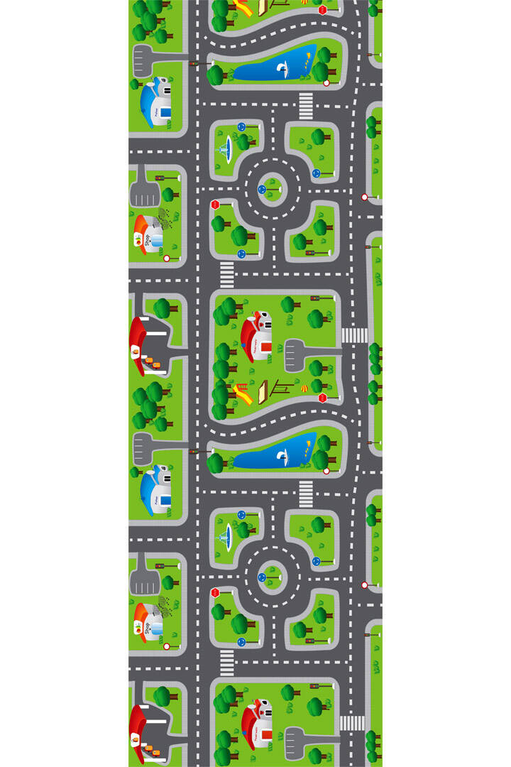 Trafik Desenli Pamuk Taban Baskılı Yıkanabilir Oyun Özel Ölçü Kesme Yolluk Halı - 2