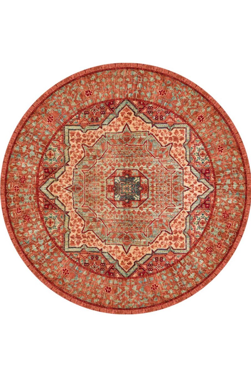 Vintage Desen Pamuk Taban Baskılı Yuvarlak Halı - Frenda