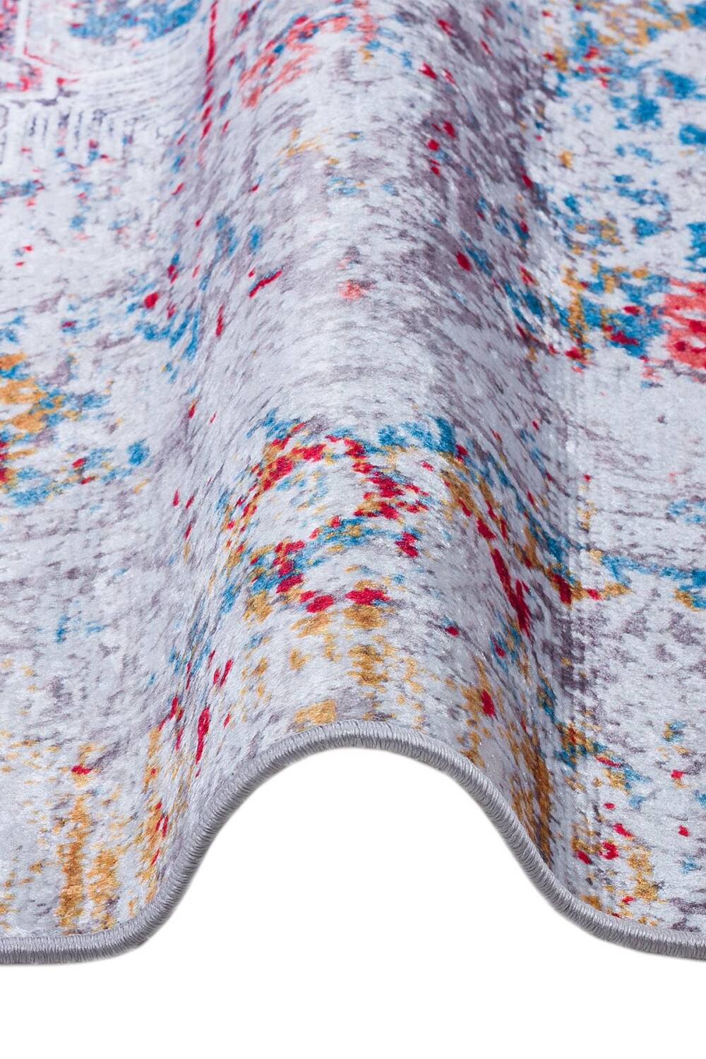 Vintage Desen Pamuk Taban Dijital Baskılı Halı Kırmızı - 3