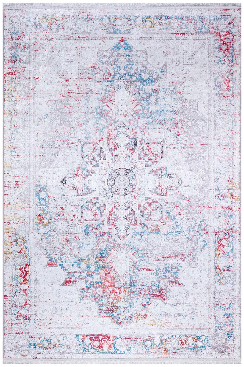 Vintage Desen Pamuk Taban Dijital Baskılı Halı Kırmızı - Frenda