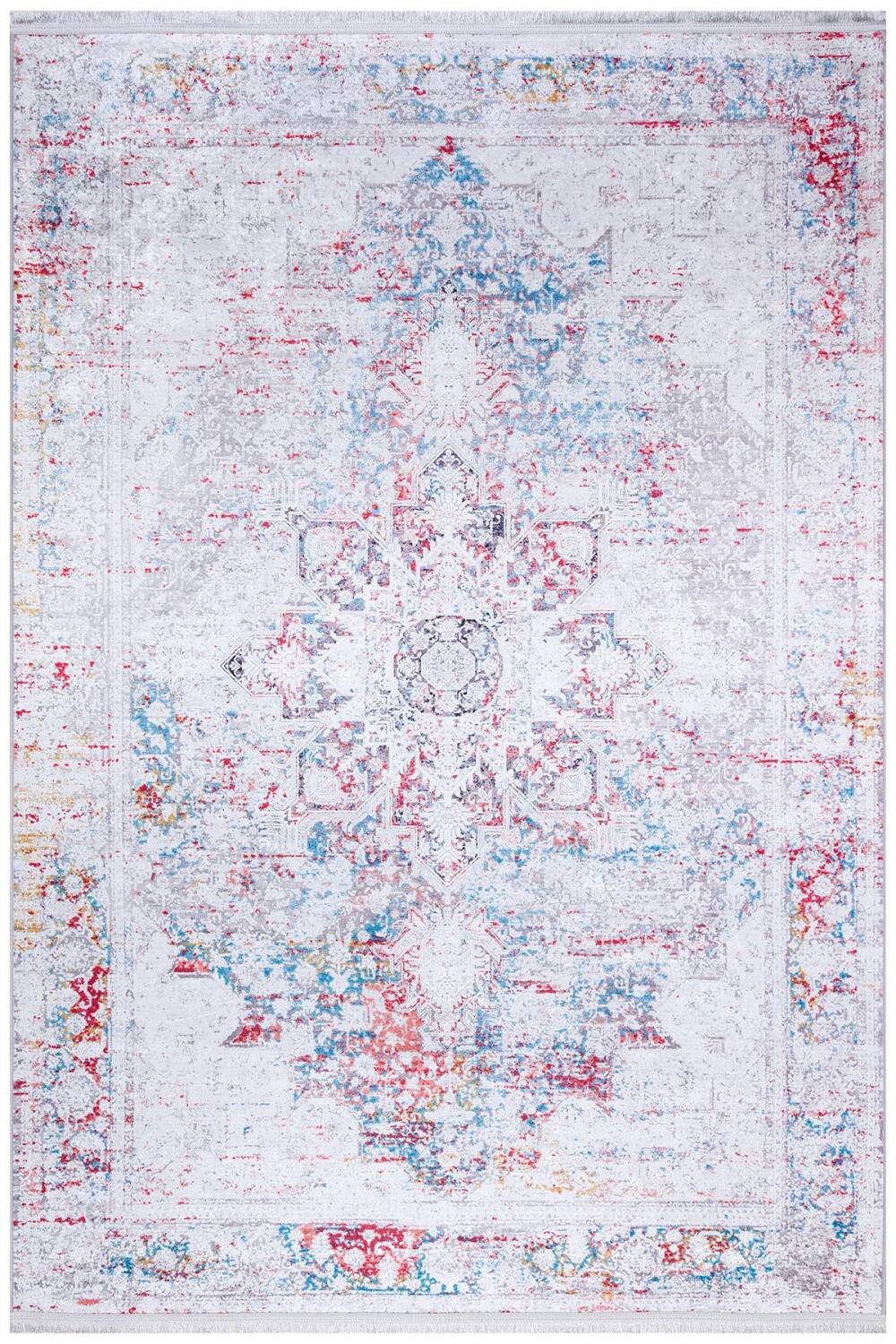 Vintage Desen Pamuk Taban Dijital Baskılı Halı Kırmızı - 1