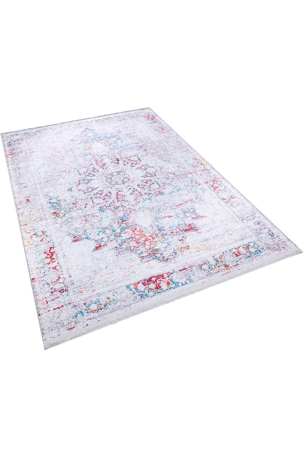 Vintage Desen Pamuk Taban Dijital Baskılı Halı Kırmızı - 2