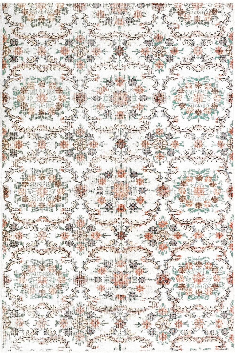 Vintage Desen Pamuk Taban Yıkanabilir Halı Beyaz - 1