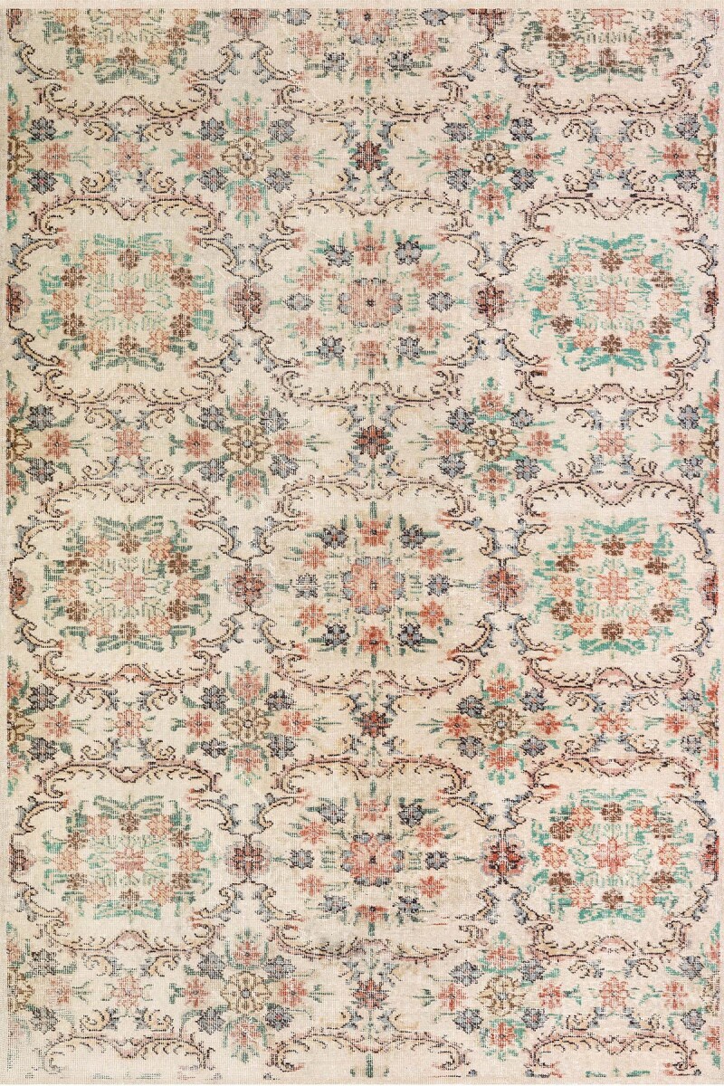 Vintage Desen Pamuk Taban Yıkanabilir Halı Krem - Frenda (1)