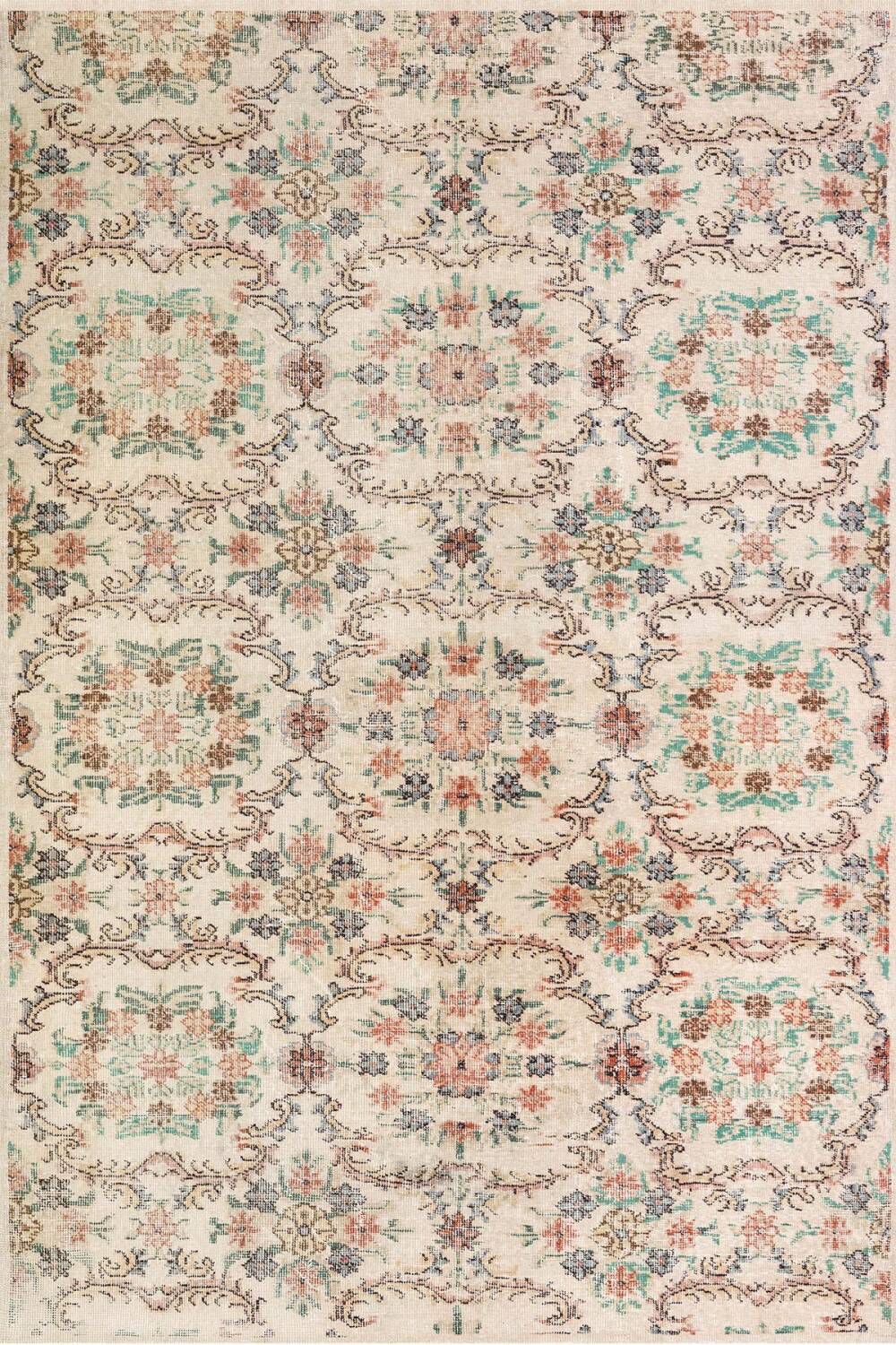 Vintage Desen Pamuk Taban Yıkanabilir Halı Krem - 2