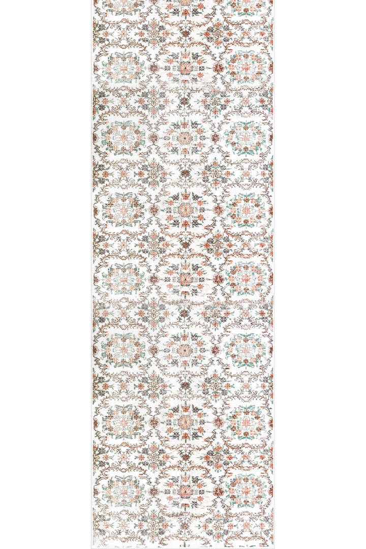 Vintage Desen Pamuk Taban Yıkanabilir Özel Ölçü Yolluk Halı Beyaz - 2