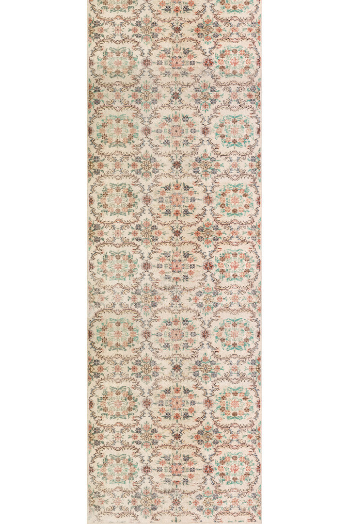 Vintage Desen Pamuk Taban Yıkanabilir Özel Ölçü Yolluk Halı Krem - Frenda (1)