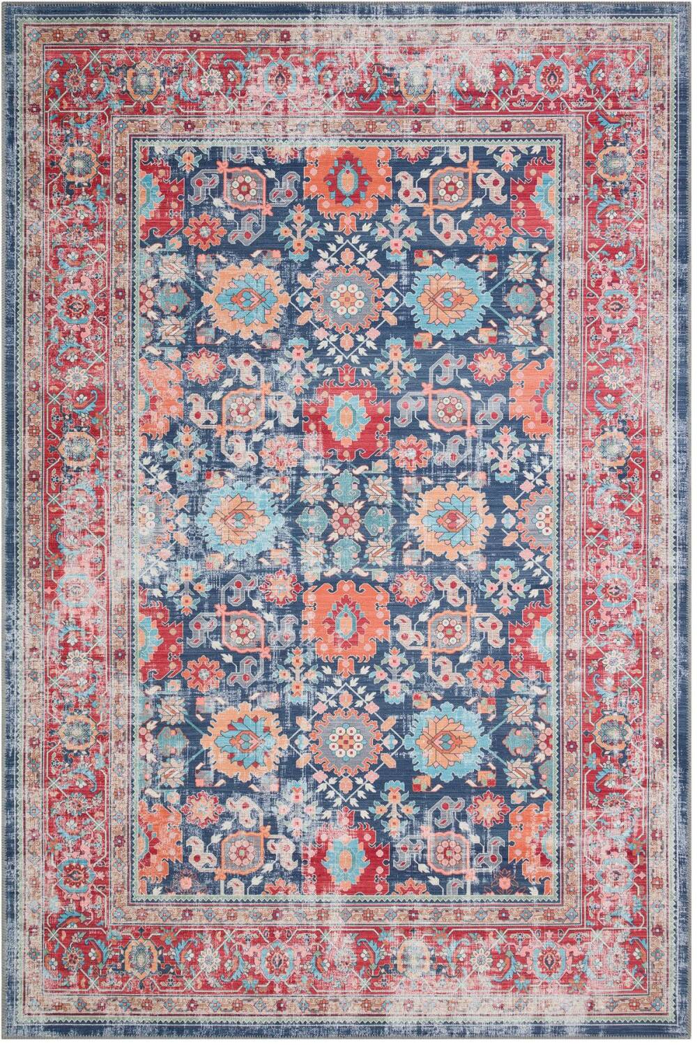 Vintage Desen Şönil Taban Dijital Baskılı Yıkanabilir Halı Lacivert - 1