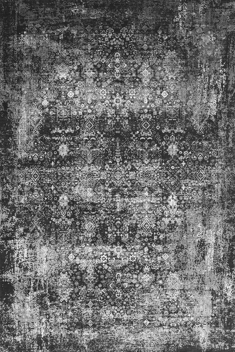 Vintage Desen Yıkanabilir Pamuk Taban Dekoratif Halı Gri - Frenda (1)