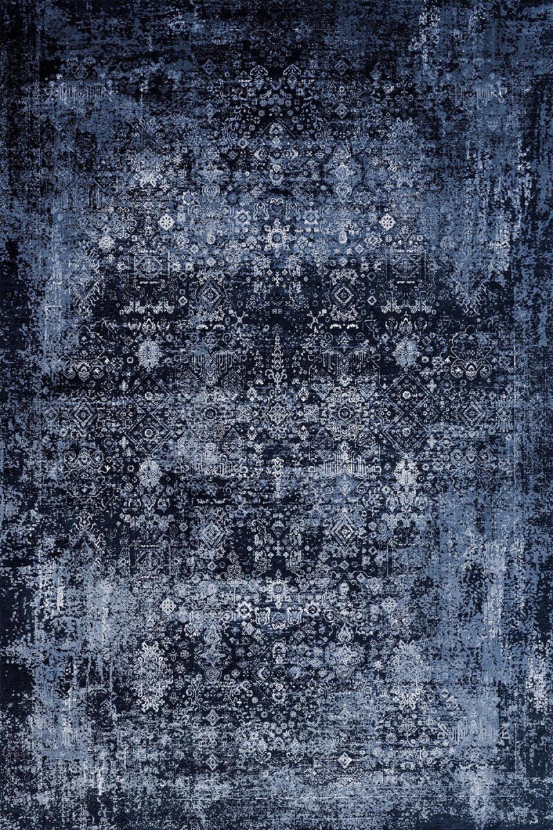 Vintage Desen Yıkanabilir Pamuk Taban Dekoratif Halı Lacivert - Frenda (1)