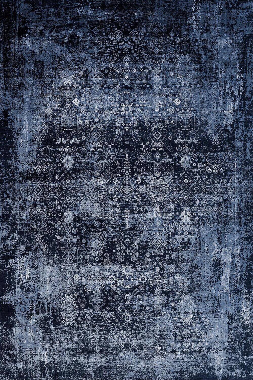 Vintage Desen Yıkanabilir Pamuk Taban Dekoratif Halı Lacivert - 2