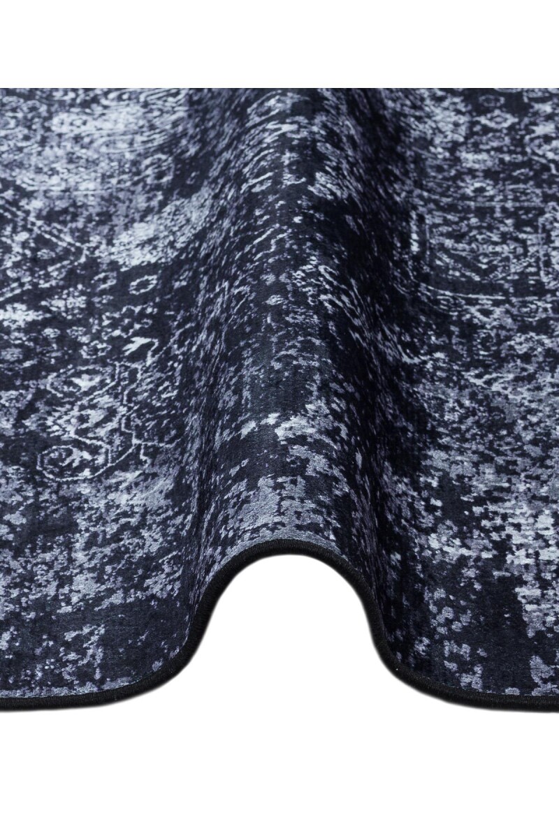 Vintage Desen Yıkanabilir Pamuk Taban Dekoratif Halı Lacivert - 4