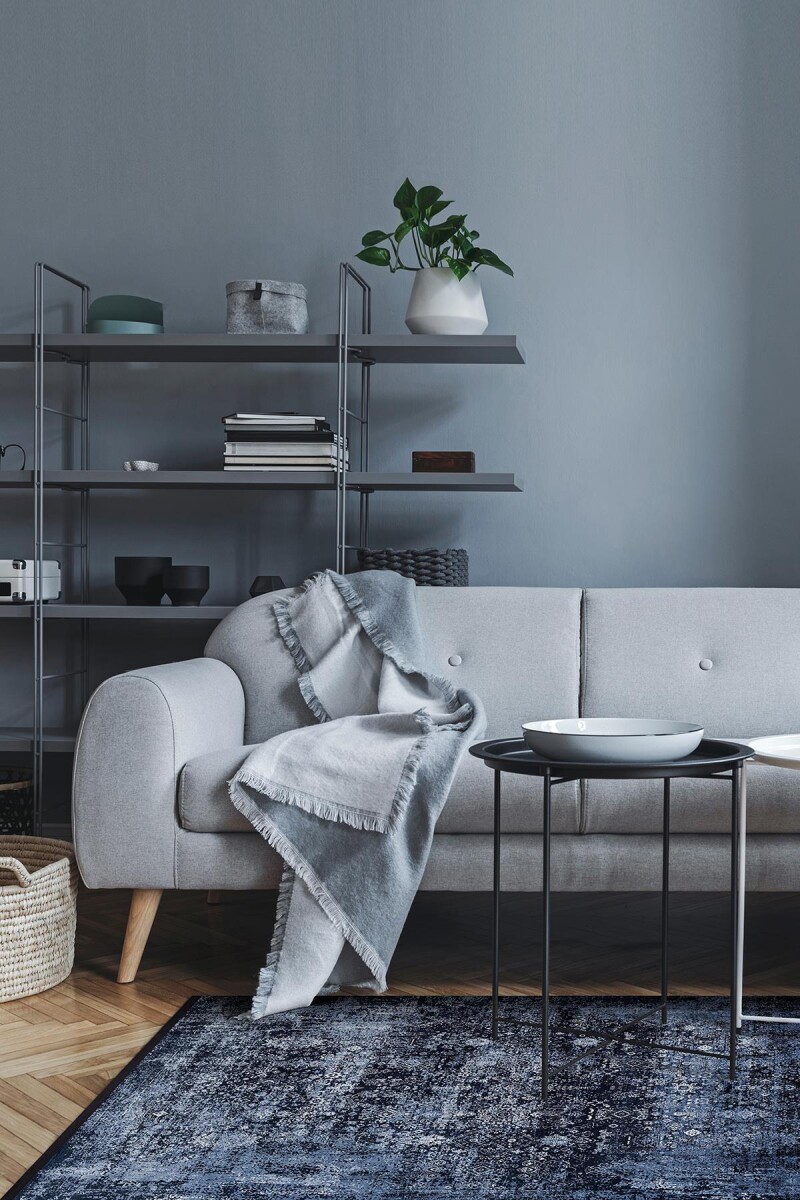 Vintage Desen Yıkanabilir Pamuk Taban Dekoratif Halı Lacivert - Frenda