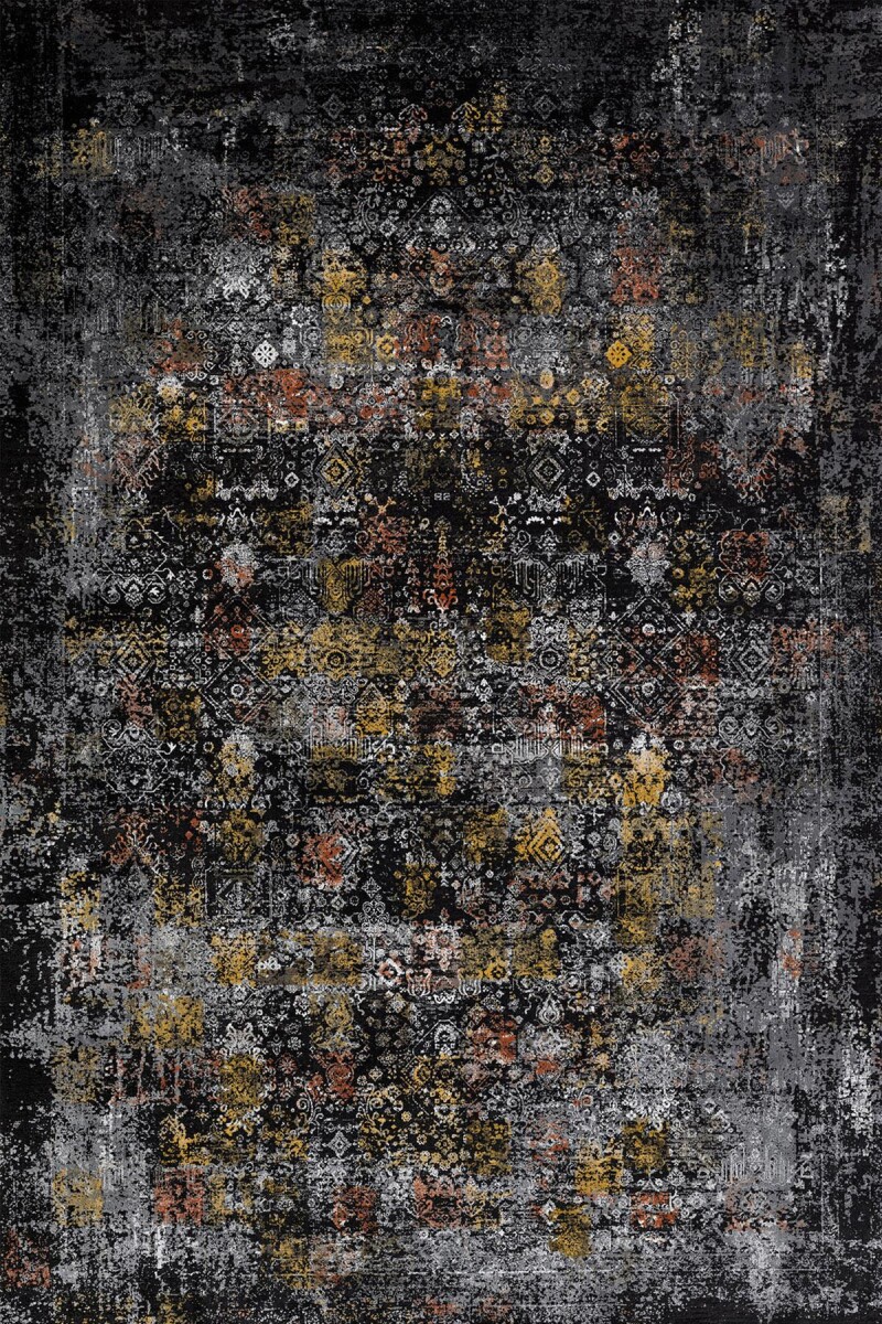 Vintage Desen Yıkanabilir Pamuk Taban Dekoratif Halı Siyah 