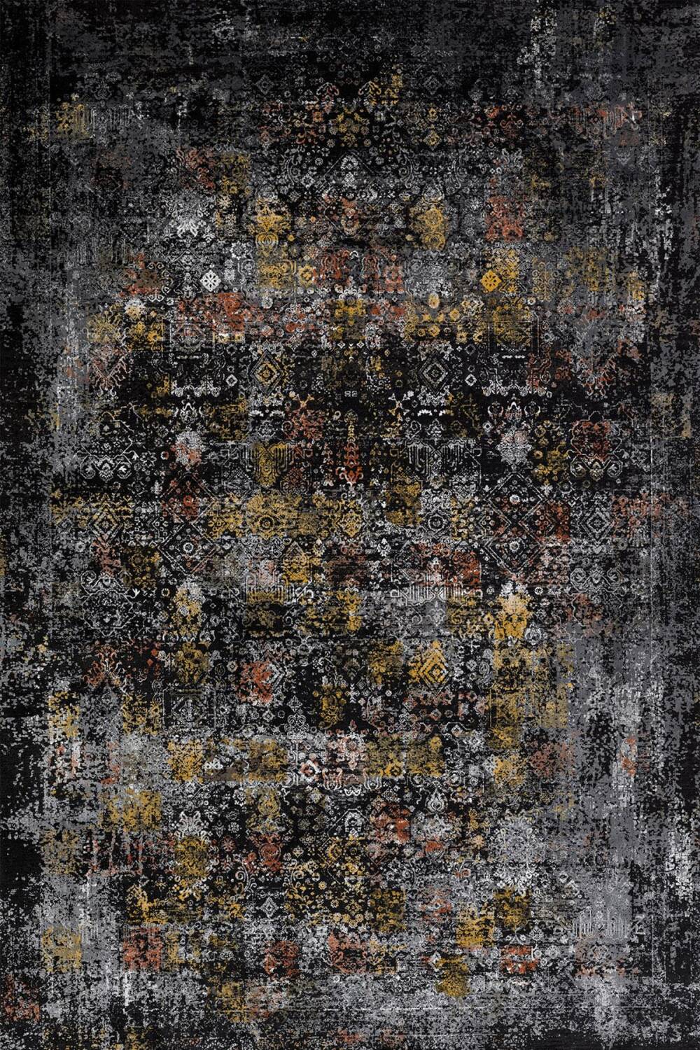 Vintage Desen Yıkanabilir Pamuk Taban Dekoratif Halı Siyah - 1