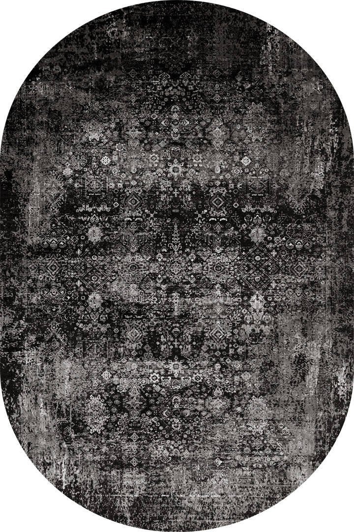 Vintage Desen Yıkanabilir Pamuk Taban Dekoratif Oval Halı Gri - 1