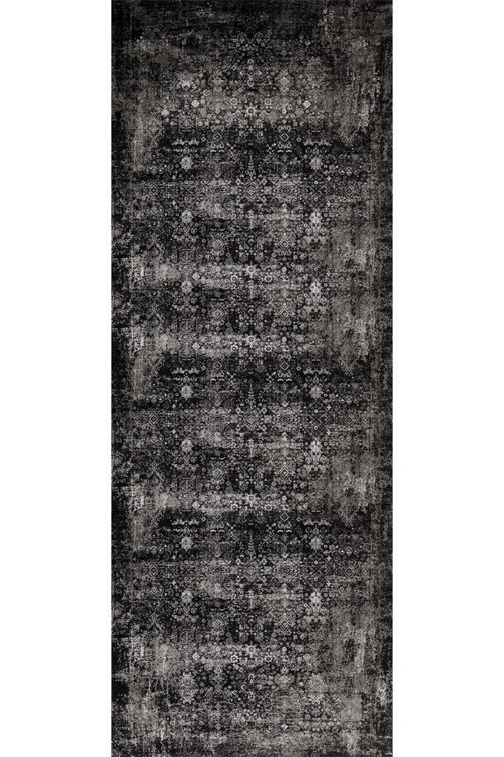 Vintage Desen Yıkanabilir Pamuk Taban Dekoratif Yolluk Halı Gri - Frenda (1)