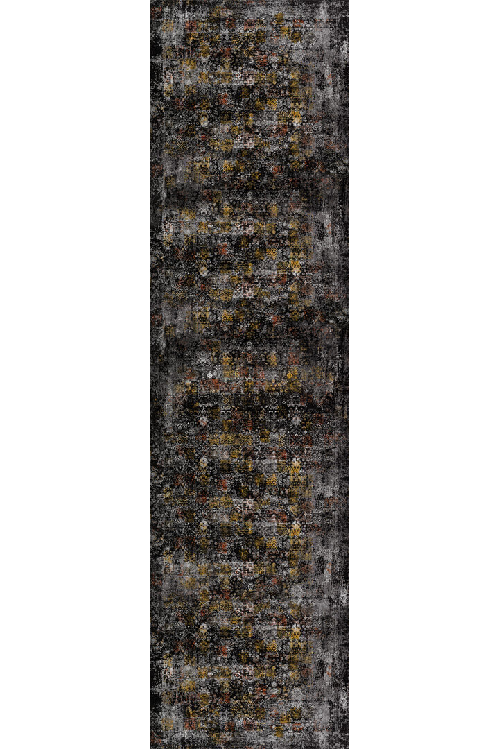 Vintage Desen Yıkanabilir Pamuk Taban Dekoratif Yolluk Halı Siyah - 2