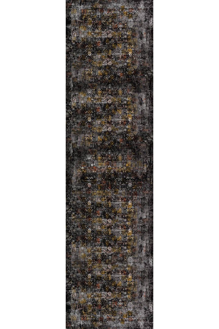 Vintage Desen Yıkanabilir Pamuk Taban Dekoratif Yolluk Halı Siyah - 2