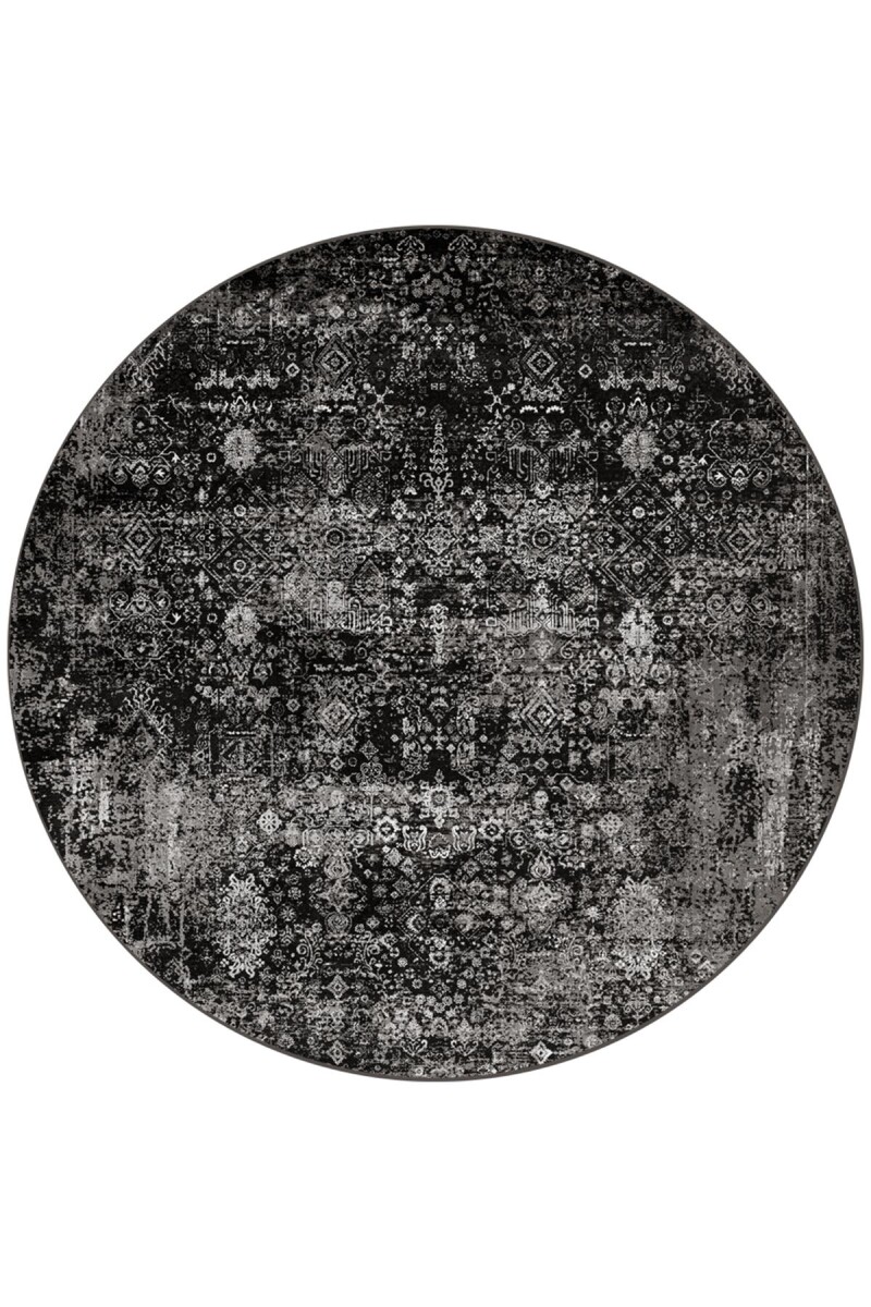 Vintage Desen Yıkanabilir Pamuk Taban Dekoratif Yuvarlak Halı Gri 