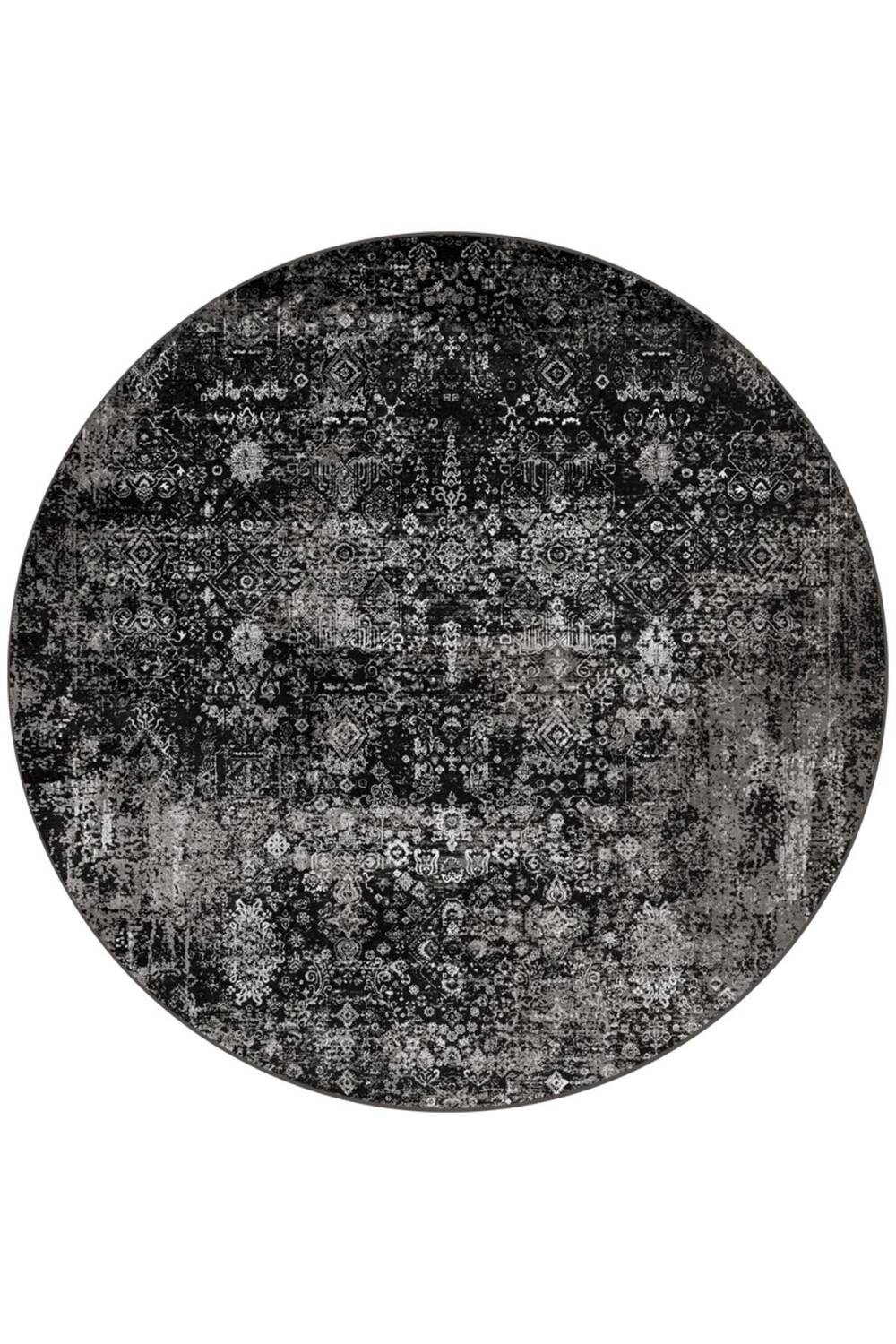 Vintage Desen Yıkanabilir Pamuk Taban Dekoratif Yuvarlak Halı Gri - 1