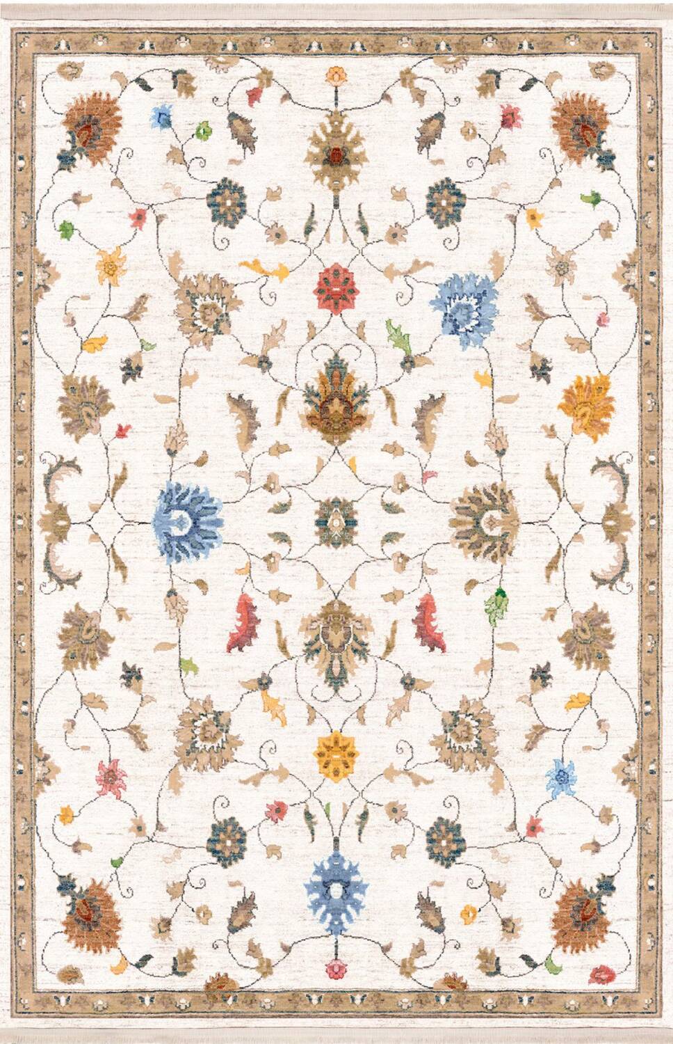 Vintage Desenli Dokuma Pamuk Taban Dijital Dekoratif Halı Beyaz - 2