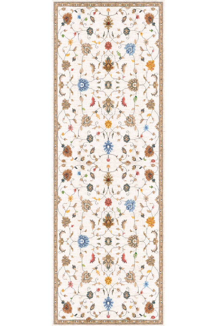 Vintage Desenli Dokuma Pamuk Taban Dijital Dekoratif Kesme Yolluk Halı Beyaz - 2