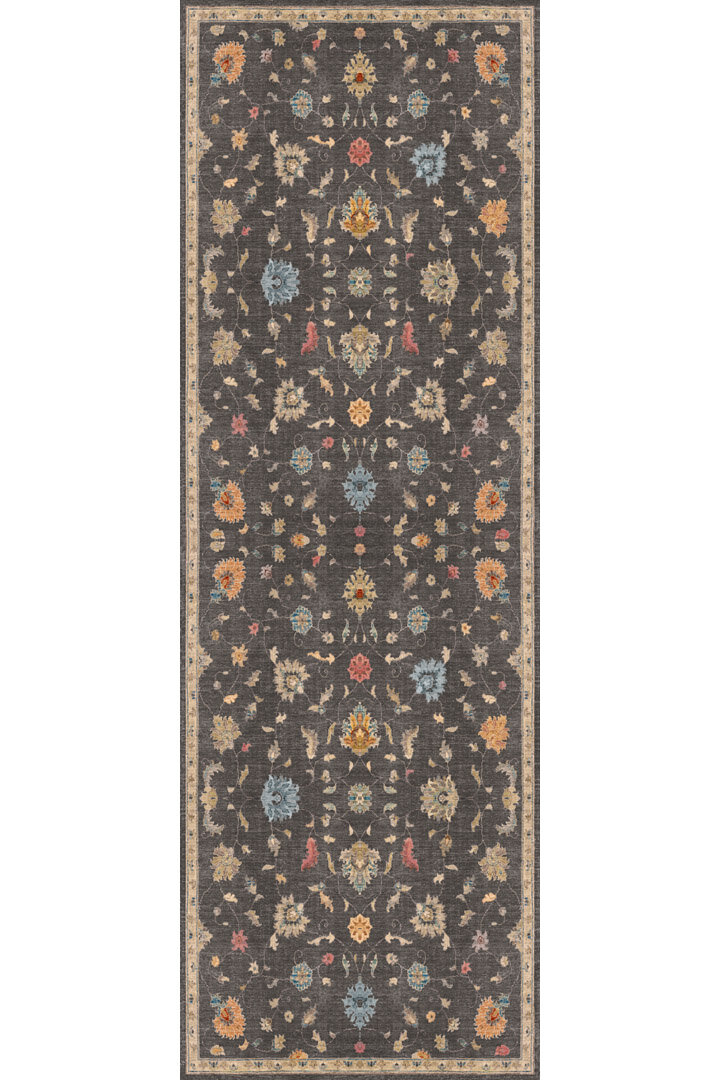 Vintage Desenli Dokuma Pamuk Taban Dijital Dekoratif Kesme Yolluk Halı Gri - Frenda (1)