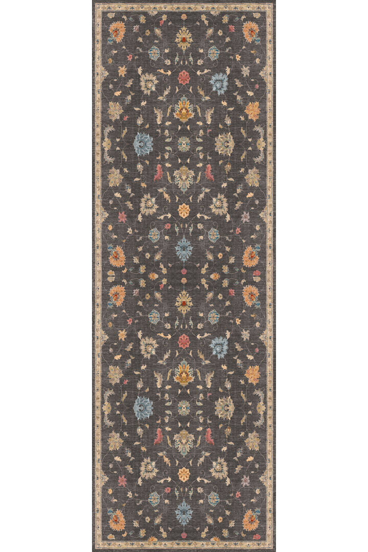 Vintage Desenli Dokuma Pamuk Taban Dijital Dekoratif Kesme Yolluk Halı Gri - 2