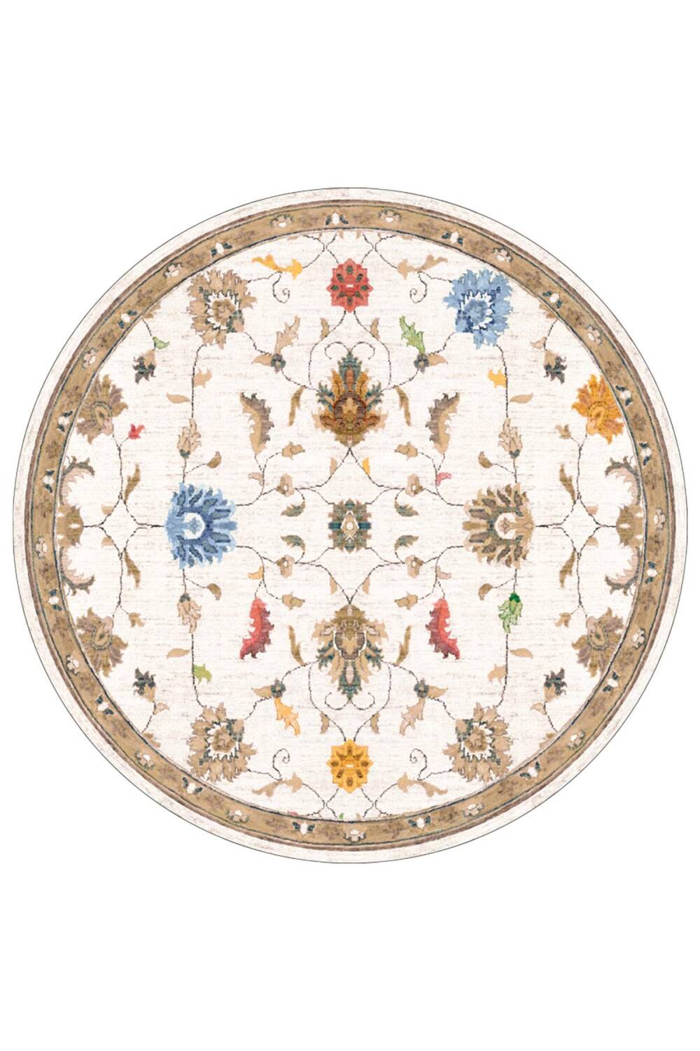Vintage Desenli Dokuma Pamuk Taban Dijital Dekoratif Yuvarlak Halı Beyaz - 1