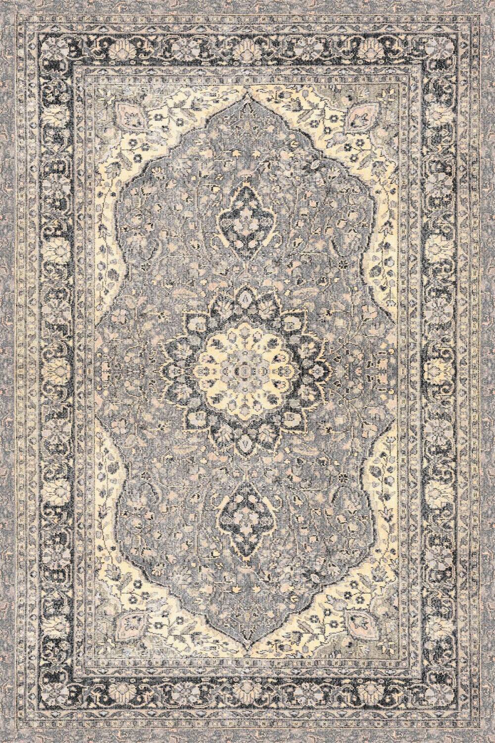 Vintage Desenli Pamuk Taban Baskılı Halı Bej - 2