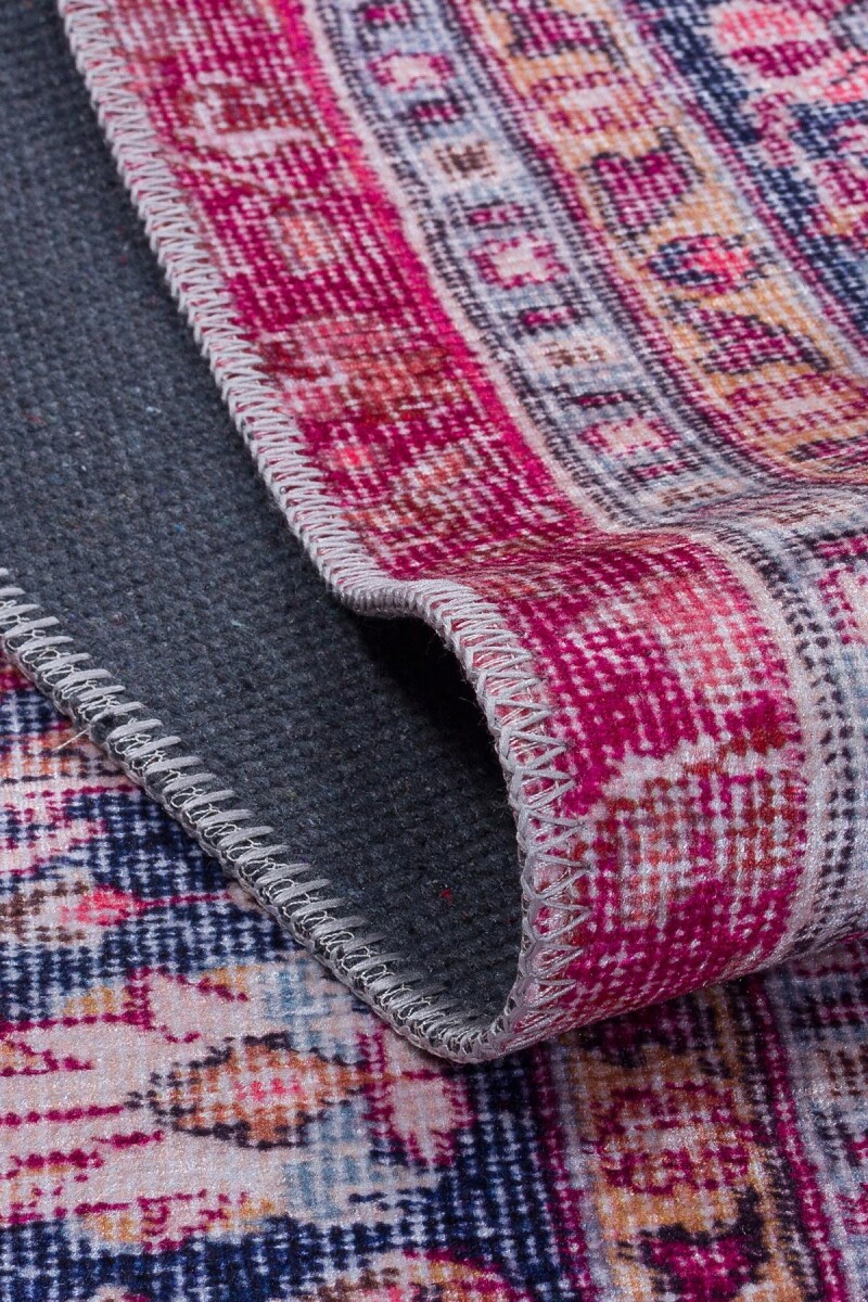 Vintage Desenli Pamuk Taban Baskılı Halı Kırmızı - 4