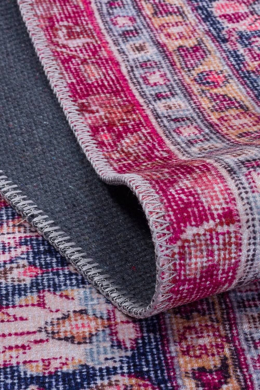 Vintage Desenli Pamuk Taban Baskılı Halı Kırmızı - 4