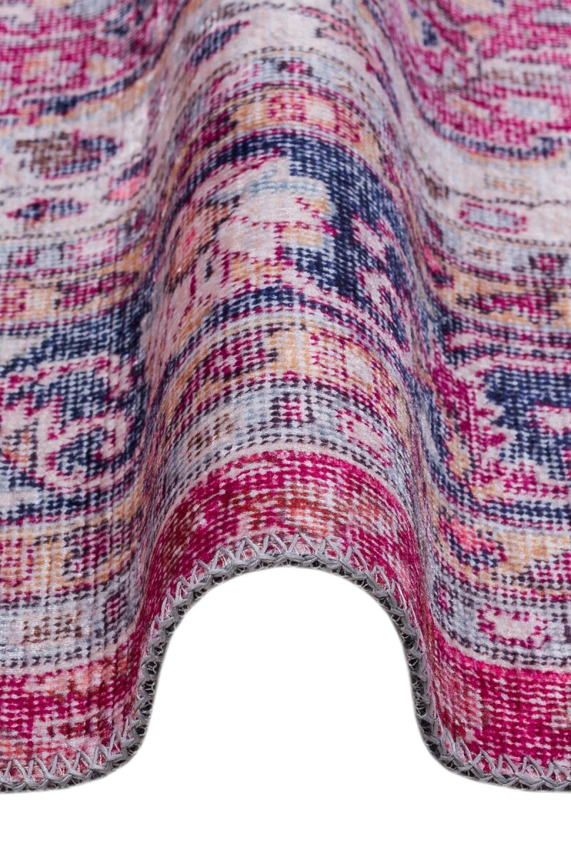 Vintage Desenli Pamuk Taban Baskılı Halı Kırmızı - 3