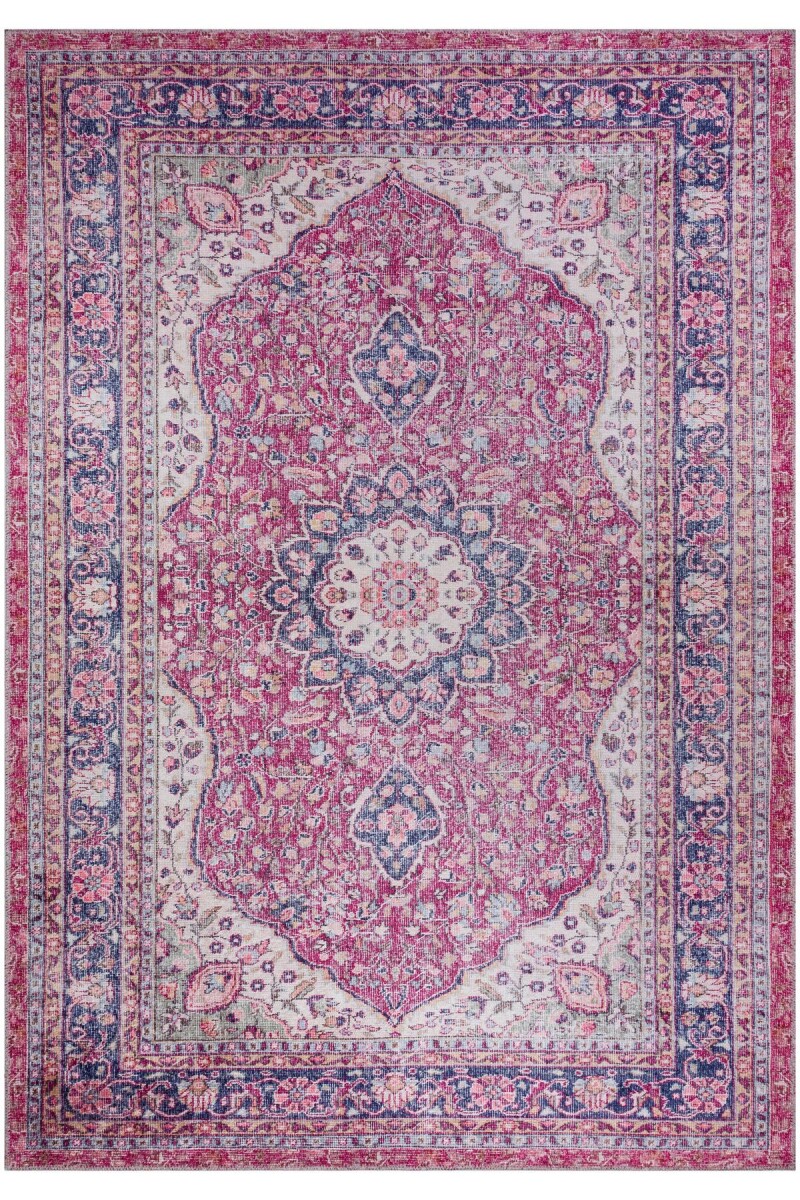 Vintage Desenli Pamuk Taban Baskılı Halı Kırmızı - Frenda