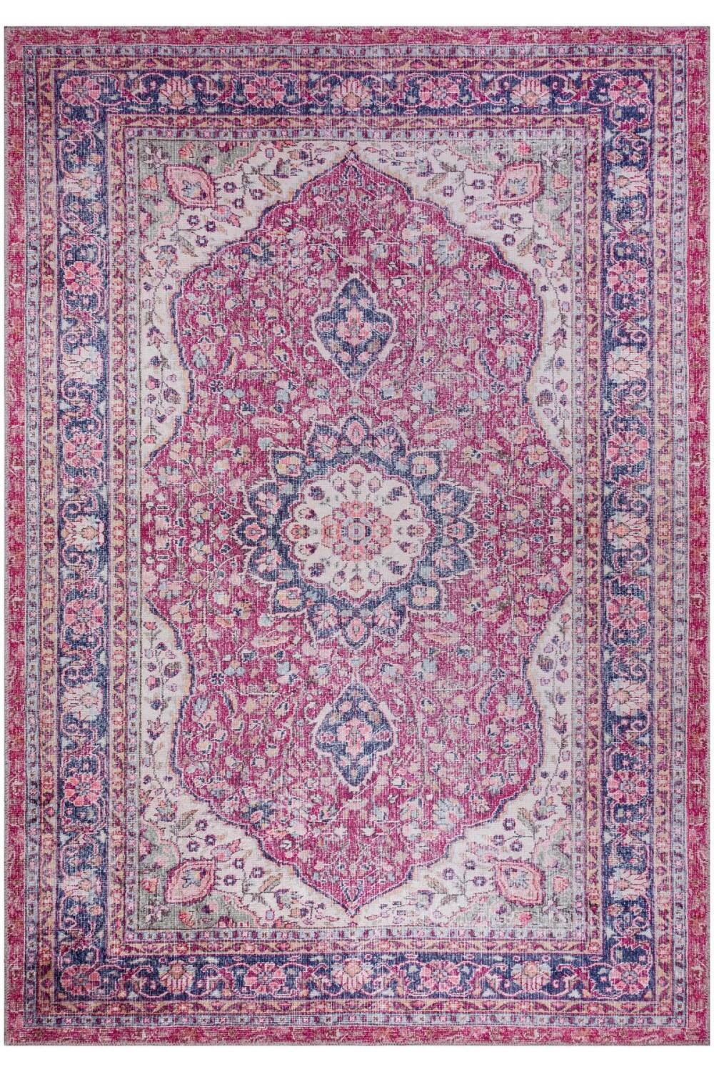 Vintage Desenli Pamuk Taban Baskılı Halı Kırmızı - 1