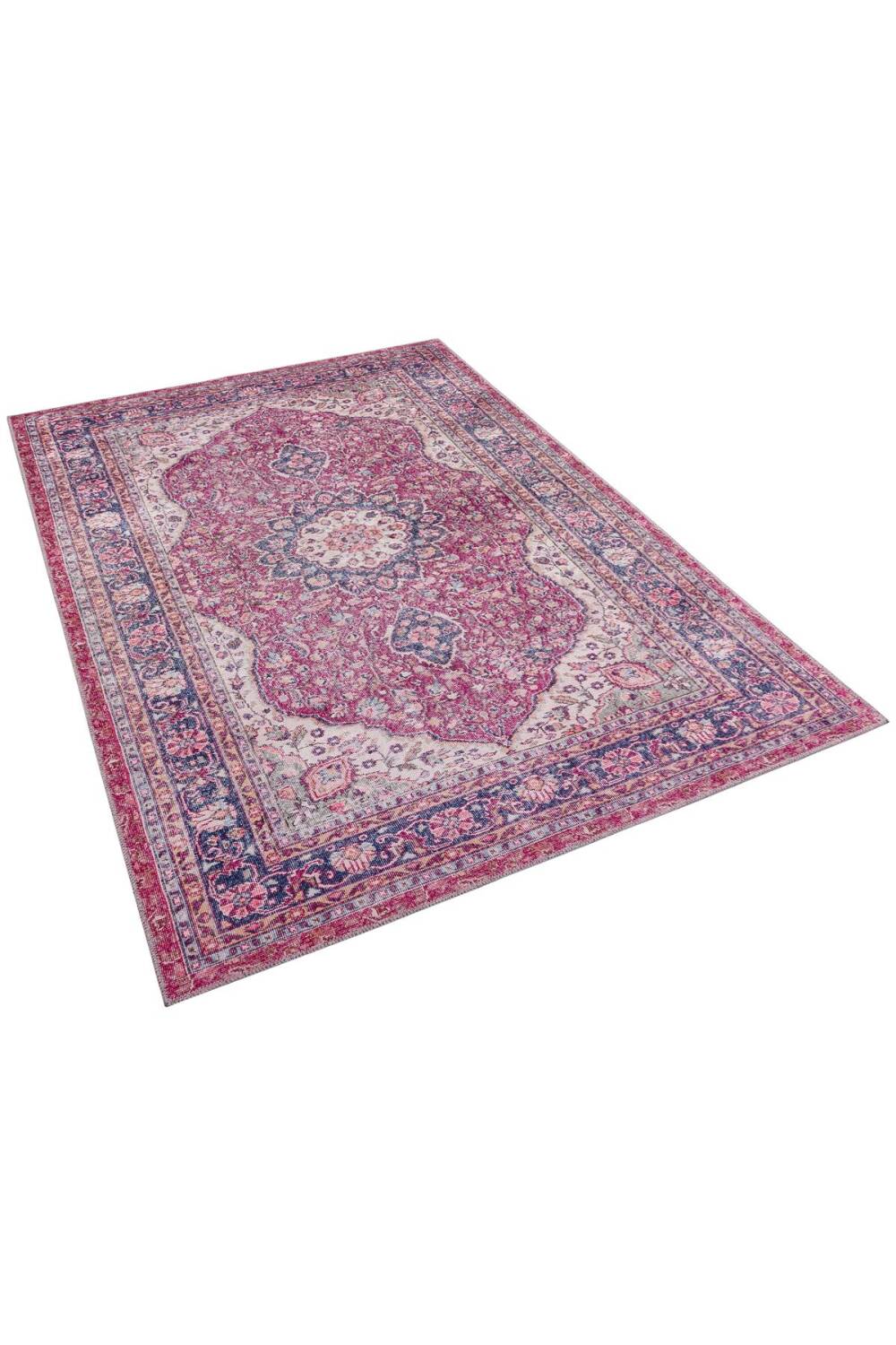 Vintage Desenli Pamuk Taban Baskılı Halı Kırmızı - 2