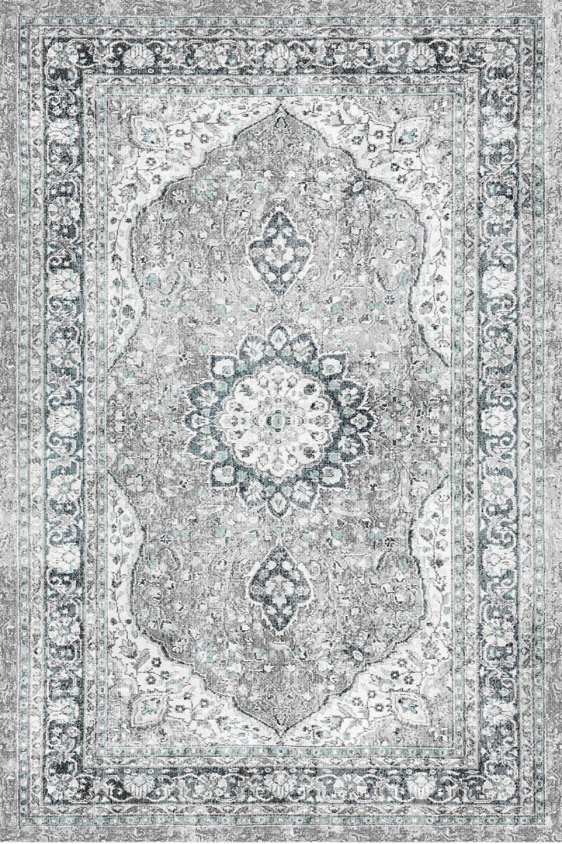 Vintage Desenli Pamuk Taban Baskılı Halı Yeşil - Frenda