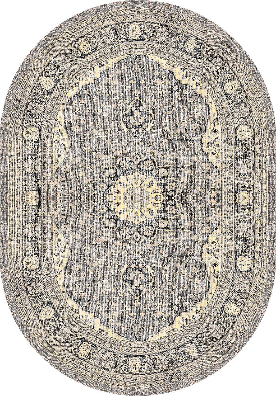 Vintage Desenli Pamuk Taban Baskılı Oval Halı Bej - 1