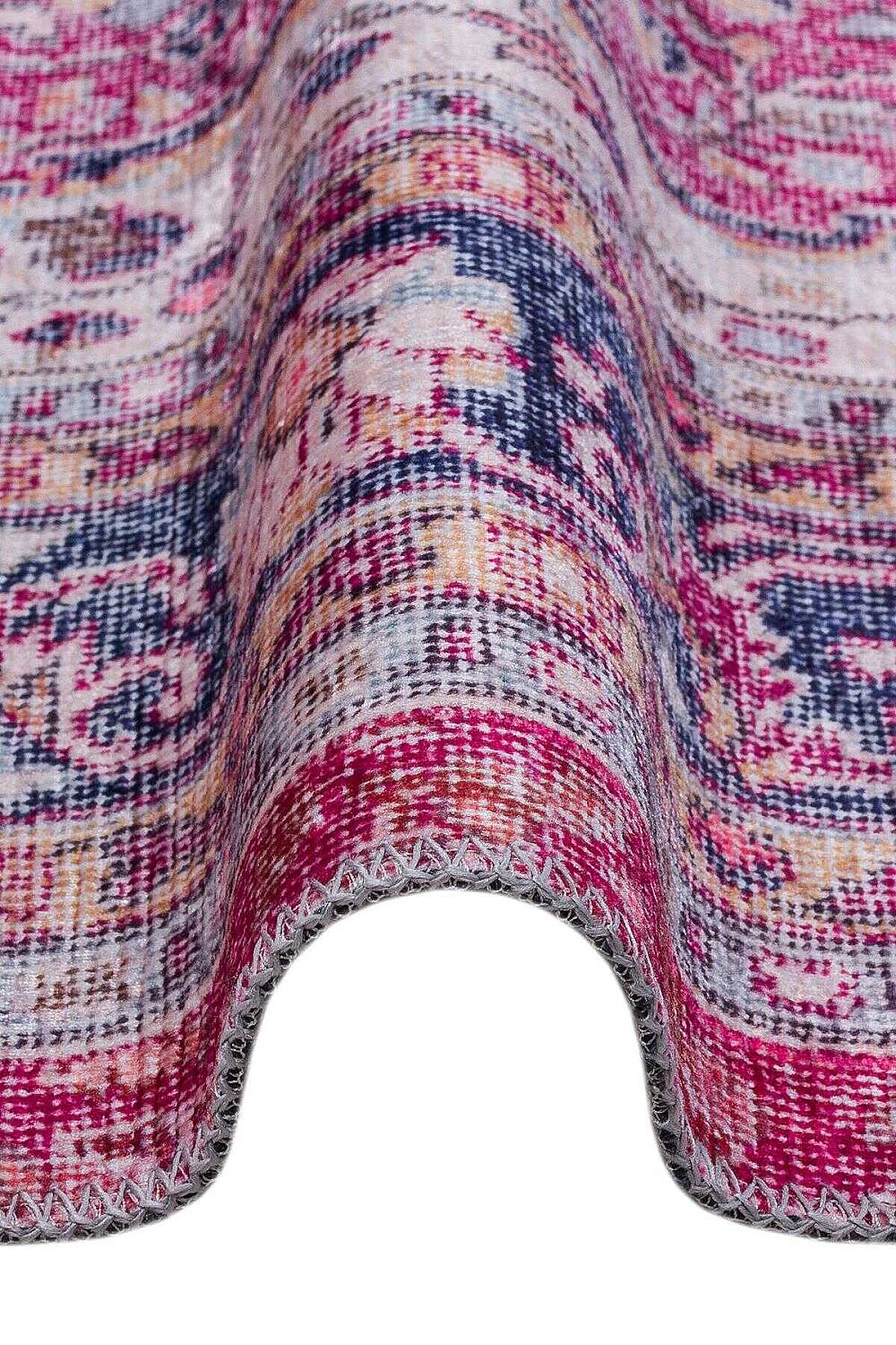 Vintage Desenli Pamuk Taban Baskılı Oval Halı Kırmızı - 2